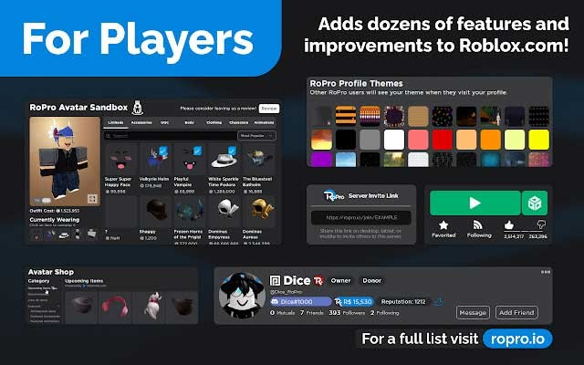 RoPro sẽ bổ sung hàng chục tính năng hữu ích cho trang web Roblox