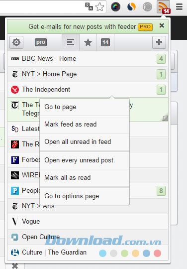 Các lựa chọn chuột phải
