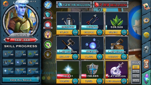 Mua nhiều vật phẩm hữu ích trong game nhấp chuột miễn phí RuneScape: Idle Adventures cho PC và Mac