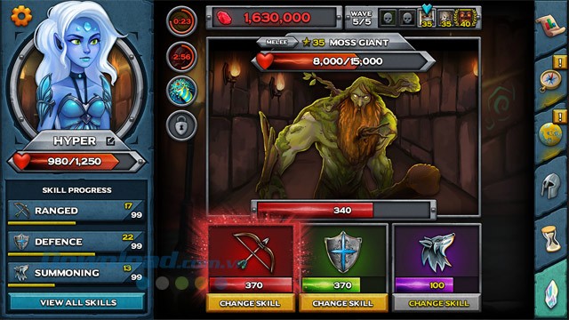 Thay đổi kỹ năng (skill) trong quá trình chơi game nhấp chuột miễn phí RuneScape: Idle Adventures cho máy tính và Mac