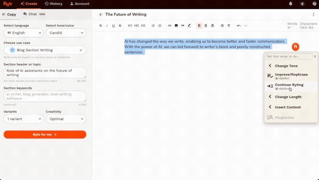 Khi bạn quay lại, Rytr sẽ tiếp tục từ chỗ đã dừng lại