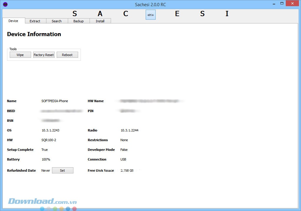Giao diện phần mềm Sachesi