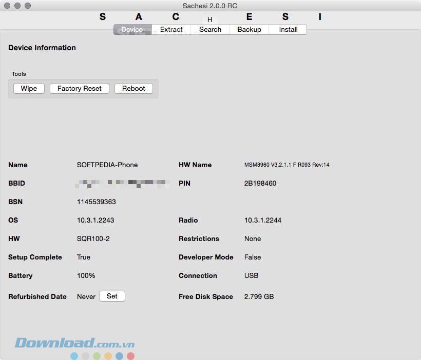 Giao diện ứng dụng Sachesi cho Mac
