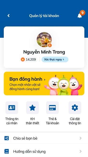 Quản lý tài khoản trên Sacombank Pay