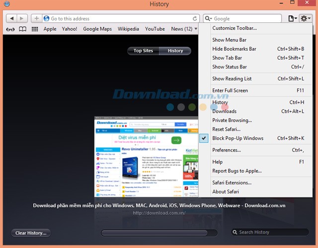 Các cài đặt trên Safari