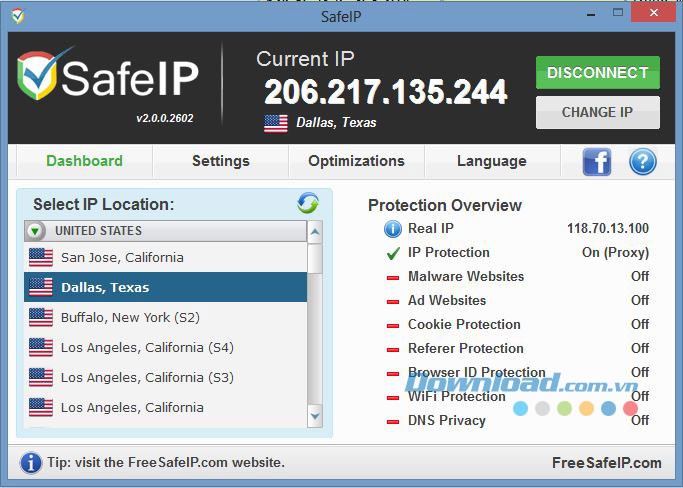 Lựa chọn địa chỉ IP mới trong Dashboard của SafeIP