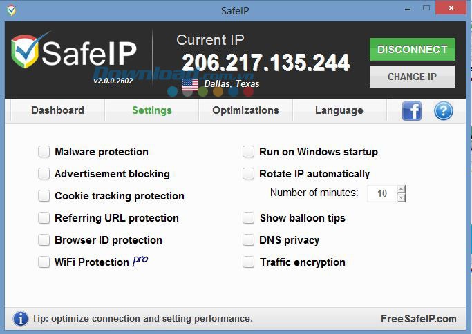 Các cài đặt đa dạng trong SafeIP