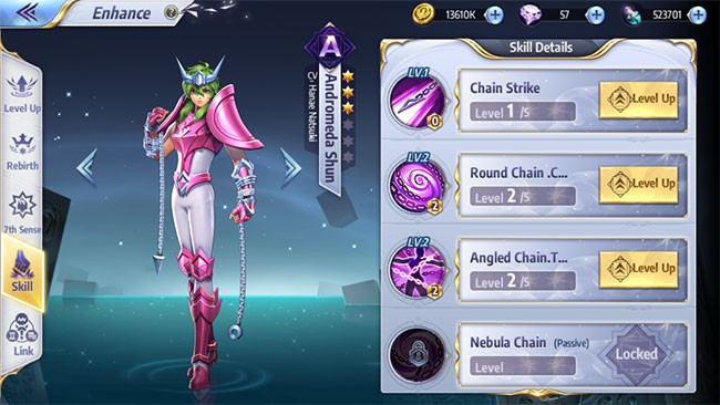 Hệ kỹ năng của Andromeda Shun trong Saint Seiya: Awakening