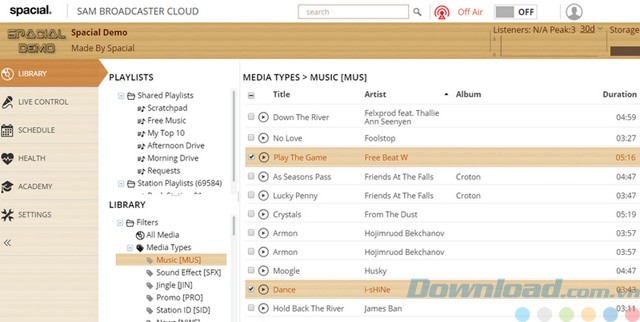 Giao diện của SAM Broadcaster Cloud