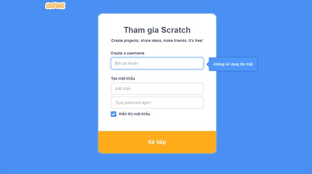 Đăng ký tài khoản Scratch miễn phí