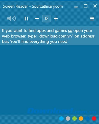 Giao diện chính của Screen Reader
