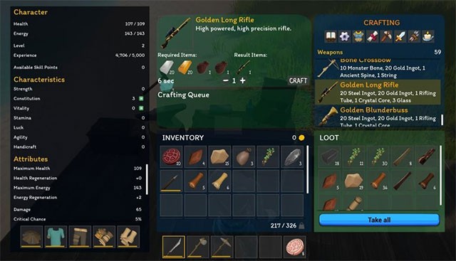 Sử dụng nguyên vật liệu để chế tạo áo giáp, vũ khí và hơn thế