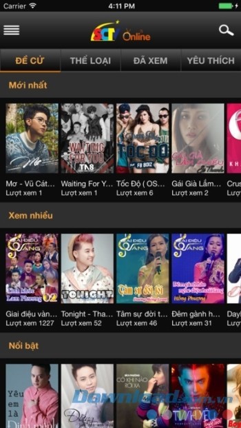 Các video ca nhạc luôn được cập nhật