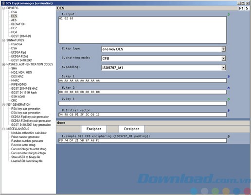 SCV Cryptomanager thực hiện mã hóa DES