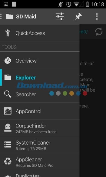 Menu ứng dụng SD Maid