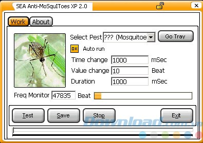 Giao diện phần mềm đuổi muỗi SEA Anti-Mosquitoes XP