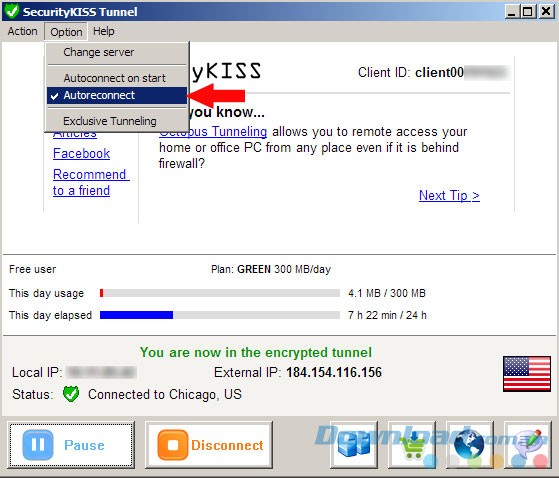 Giao diện phần mềm Security KISS Tunnel
