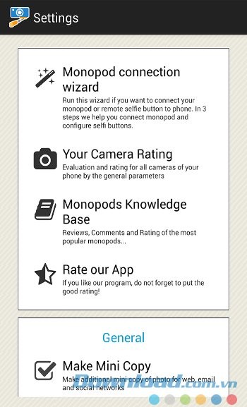 Các cài đặt hữu ích của SelfiShop Camera