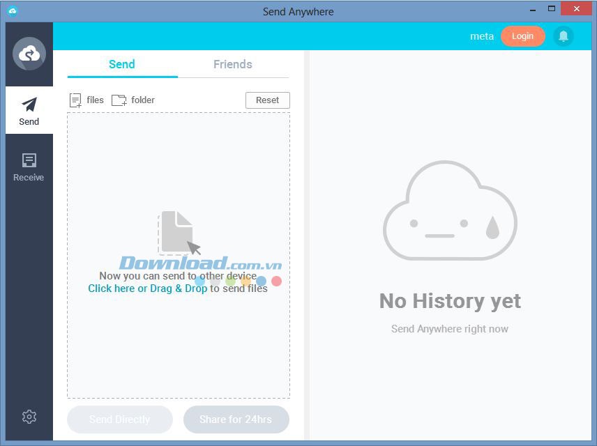 Giao diện của Send Anywhere