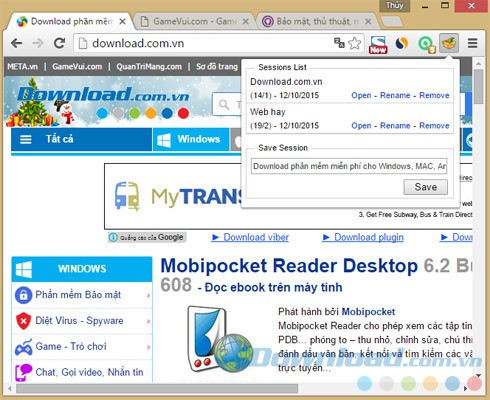 Giao diện chính của Session Manager