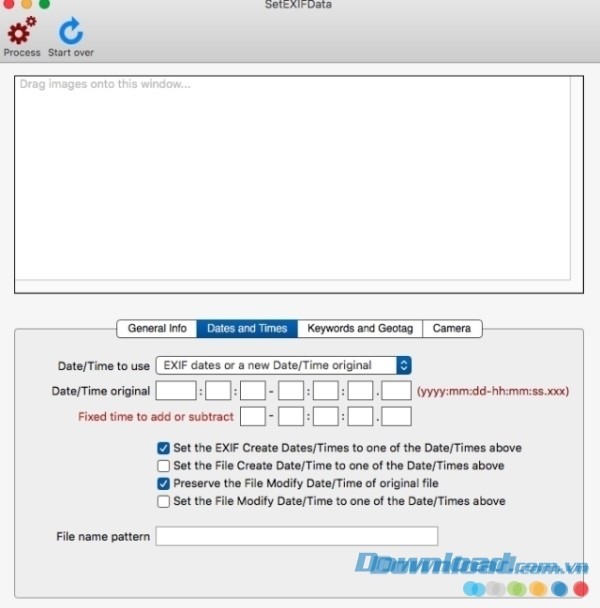 Giao diện đơn giản của Set EXIF Data cho Mac
