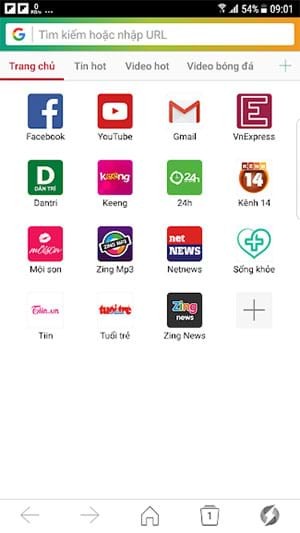 Giao diện tab mới của trình duyệt S5