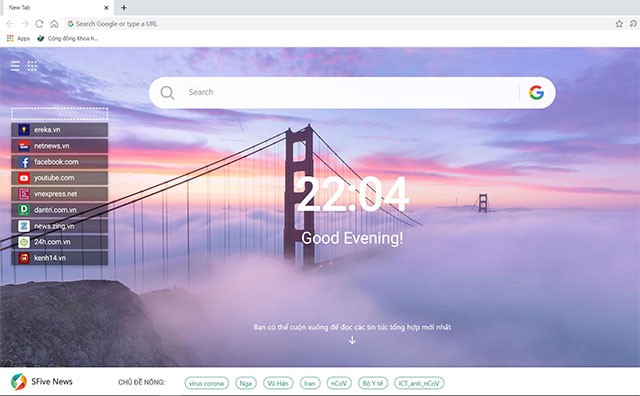 Giao diện trình duyệt web SFive Browser cho Linux