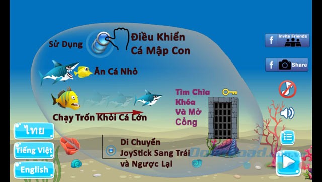 Giao diện giới thiệu cách chơi Shark Journey