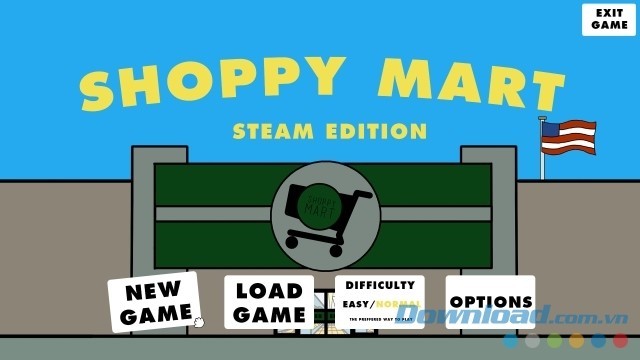 Main menu trông đơn giản của game mô phỏng Shoppy Mart: Steam Edition cho máy tính