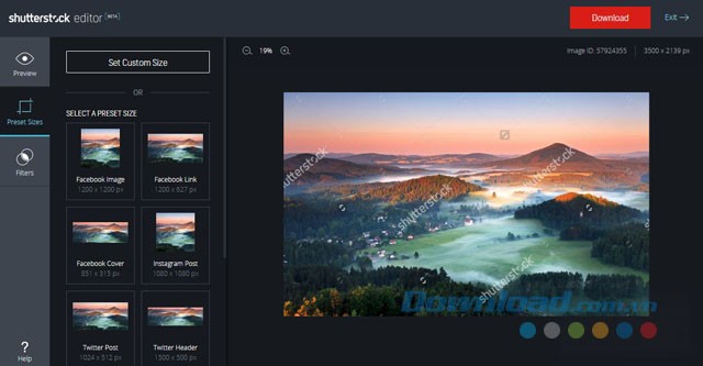 Giao diện chính của Shutterstock Editor