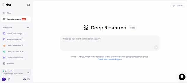 Giao diện chat của Sider AI web