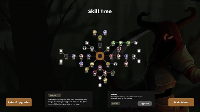 Nâng cấp anh hùng bằng cây kỹ năng với cả loại chủ động và thụ động