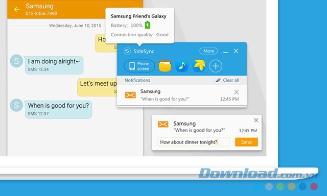 Nhắn tin điện thoại từ máy tính với SideSync cho Android