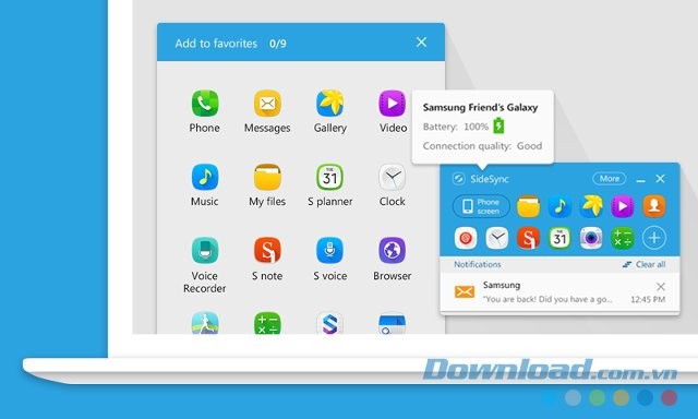 Tùy chọn màn hình kết nối yêu thích trên SideSync cho Android