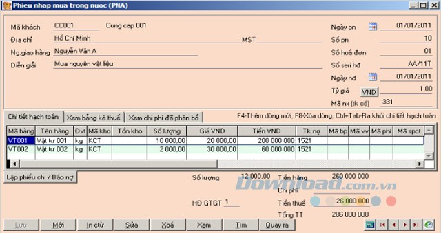 Phiếu nhập mua trong nước
