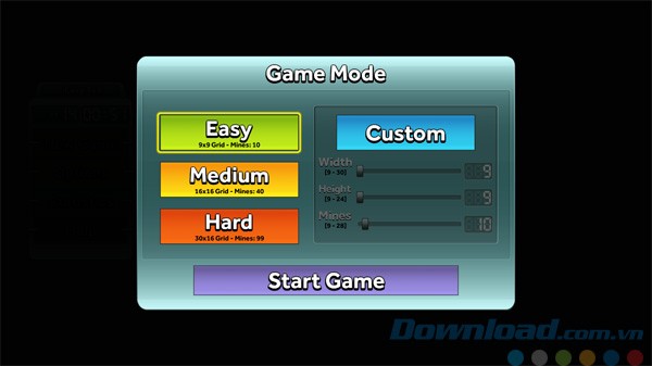 Chọn chế độ chơi game gỡ mìn