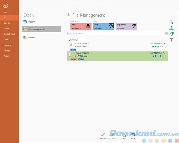 Menu quản lý báo cáo của Simple Reports