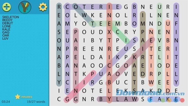 Tìm từ theo chiều ngang, chiều dọc và đường chéo trong game miễn phí Simple Word Search cho máy tính