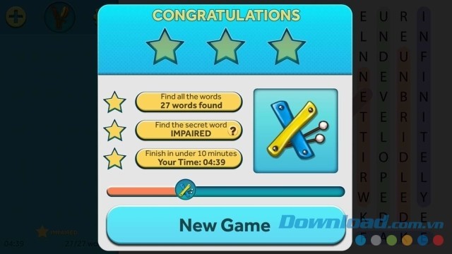 Giành chiến thắng với số sao cao nhất trong game miễn phí Simple Word Search cho máy tính