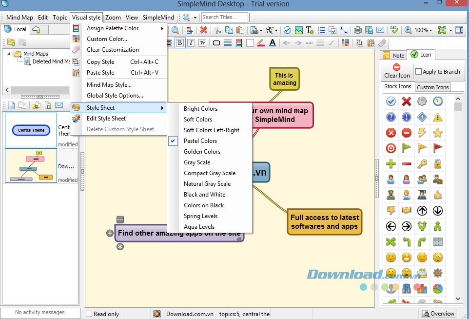 SimpleMind Desktop cho phép tùy chỉnh màu sắc sống động