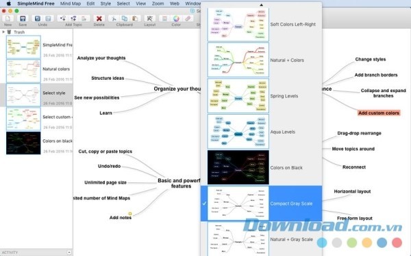SimpleMind Free cho Mac thay đổi bố cục sơ đồ theo nhiều kiểu khác nhau