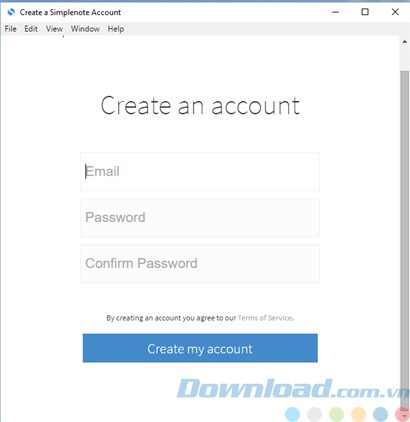 Đăng ký tài khoản Simplenote