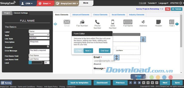 Tạo bảng khảo sát bằng Simplycast