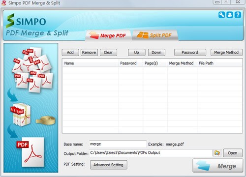 Giao diện Simpo PDF Merge Split