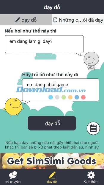 Dậy SimSimi trả lời các câu hỏi
