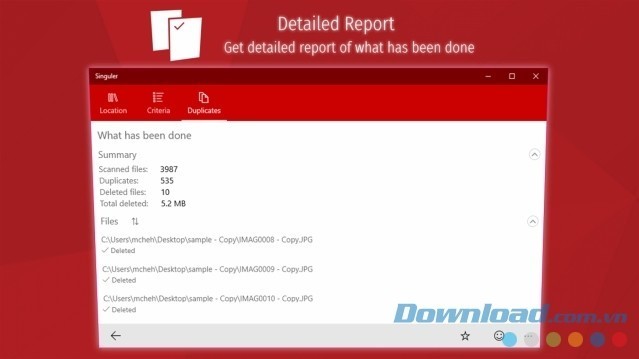 Báo cáo chi tiết các file đã được loại bỏ
