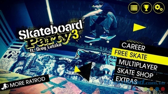 Main Menu bao gồm nhiều tùy chọn của game trượt ván mới Skateboard Party 3