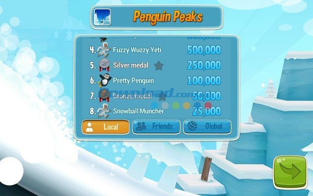Bảng xếp hạng trong Ski Safari 2 trên Android