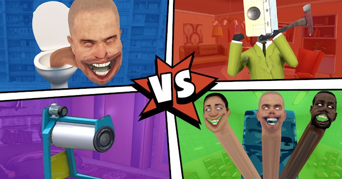 Tham gia các trận chiến với quái vật bồn cầu kinh dị trong game Skiibydi Toilet Merge Fight