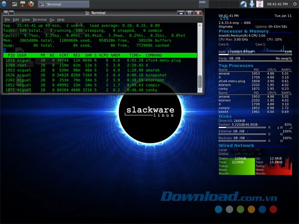 Giao diện màn hình của hệ điều hành mã nguồn mở Slackware